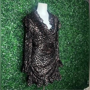 NWOT ASOS DESIGN Ruffle Mini Dress in Leopard Devore Velvet – Sz 10